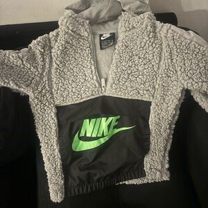 Nike Gray Sherpa Jacket with Neon Green Logo